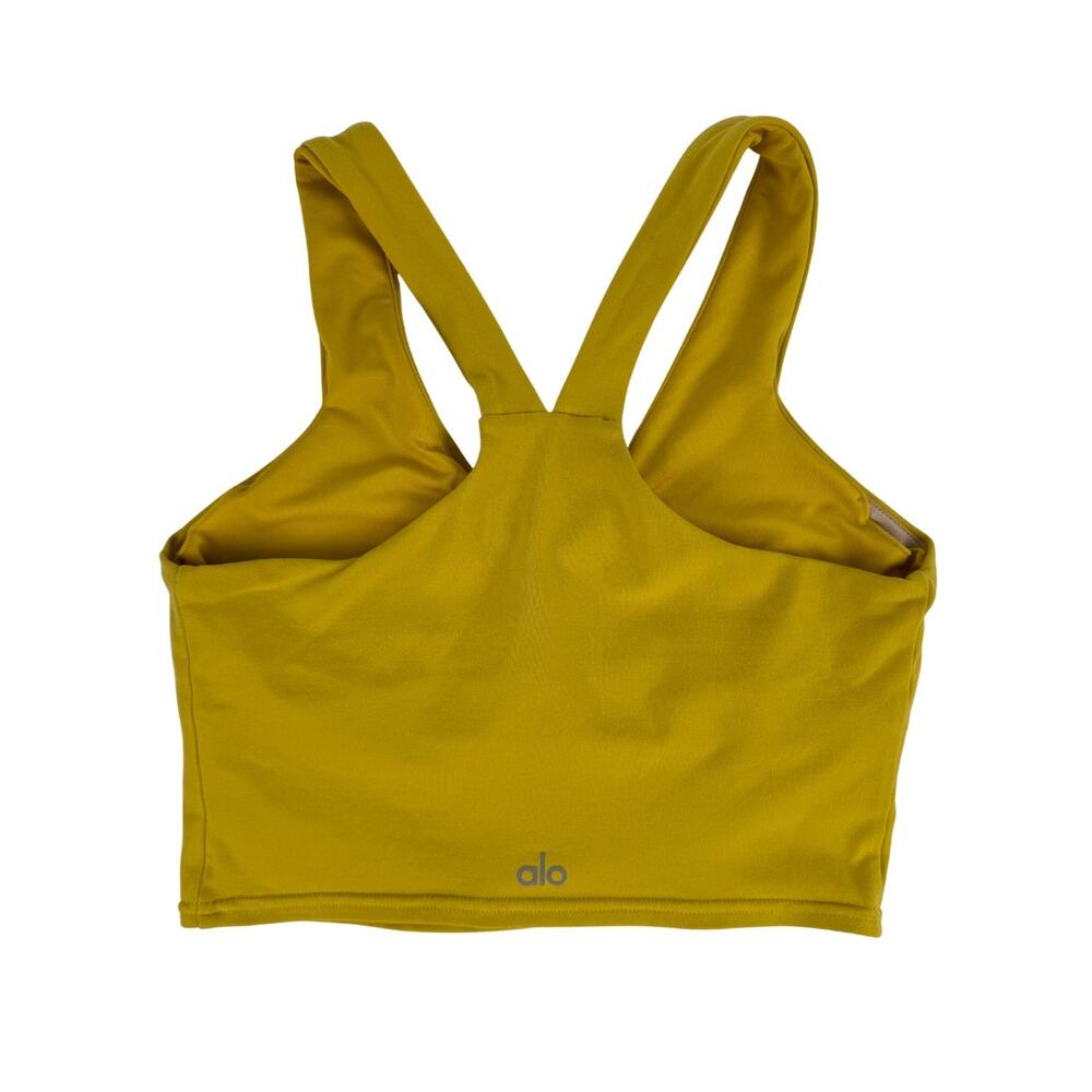Alo Yoga Mustard Yellow Longline V-Neck Racerback Sports Bra Size M - Picture 4 of 10